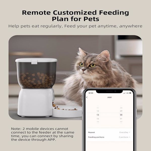 Smart Automatic Cat Feeder - WiFi Cat Food Dispenser with APP Control Up to 15 Portions((8g/Portion) 10 Meals Per Day, Dual Power Supply Pet Feeders for Cats/Dogs (4L/16.9 Cups)(banned by Amazon)