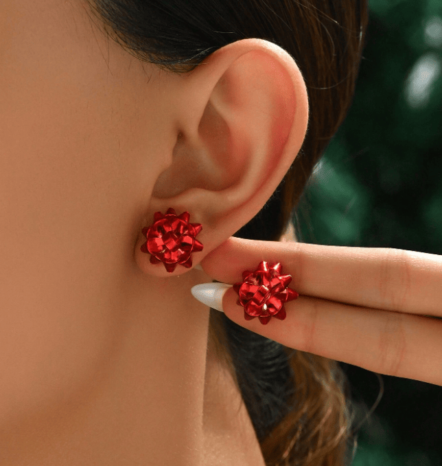 Christmas Bowknot Stud Earrings -  Festive Charm for Your Holiday Season