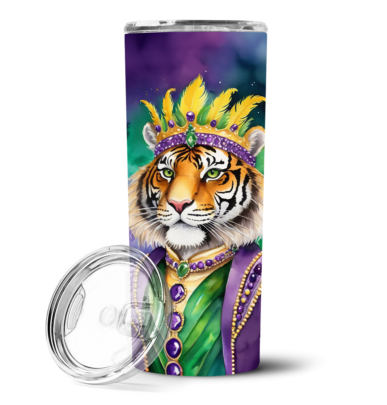 Tiger the King of Mardi Gras Stainless Steel Skinny Tumbler Vacuum Double Walled Reusable Insulated Tumbler Travel Cup for Coffee Cocktails Gift with Lid, 20 oz