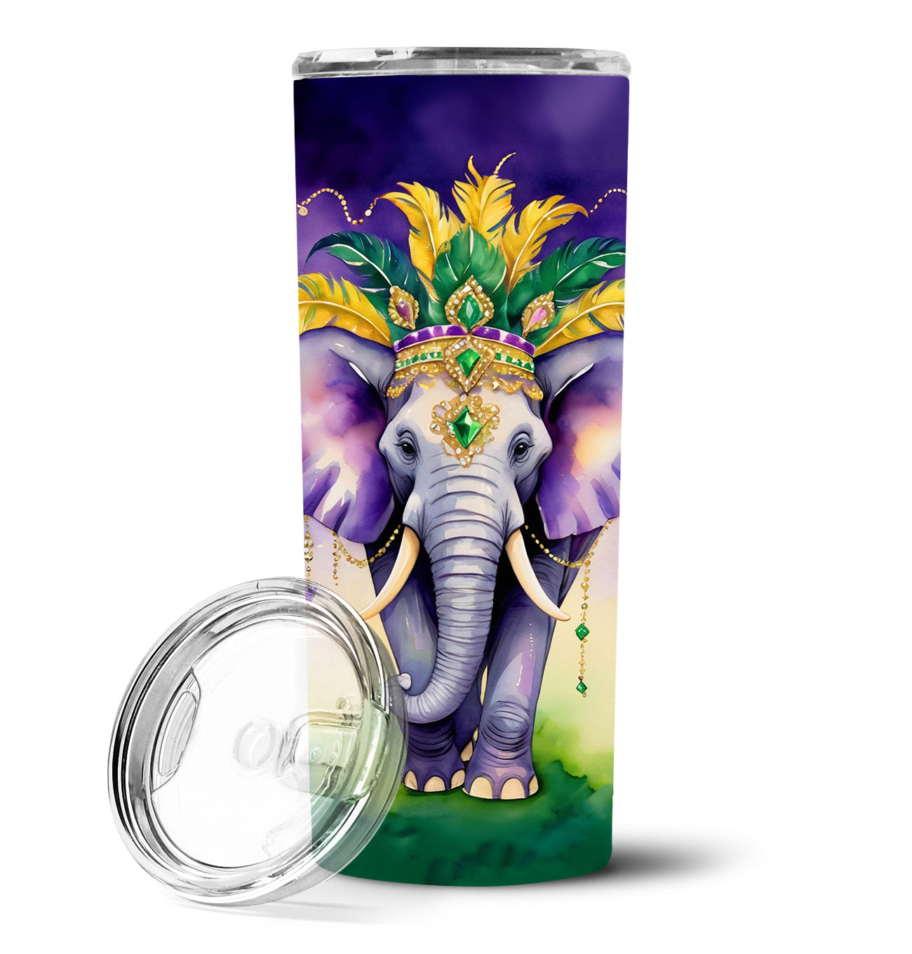 Elephant King of Mardi Gras Stainless Steel Skinny Tumbler Vacuum Double Walled Reusable Insulated Tumbler Travel Cup for Coffee Cocktails Gift with Lid, 20 oz