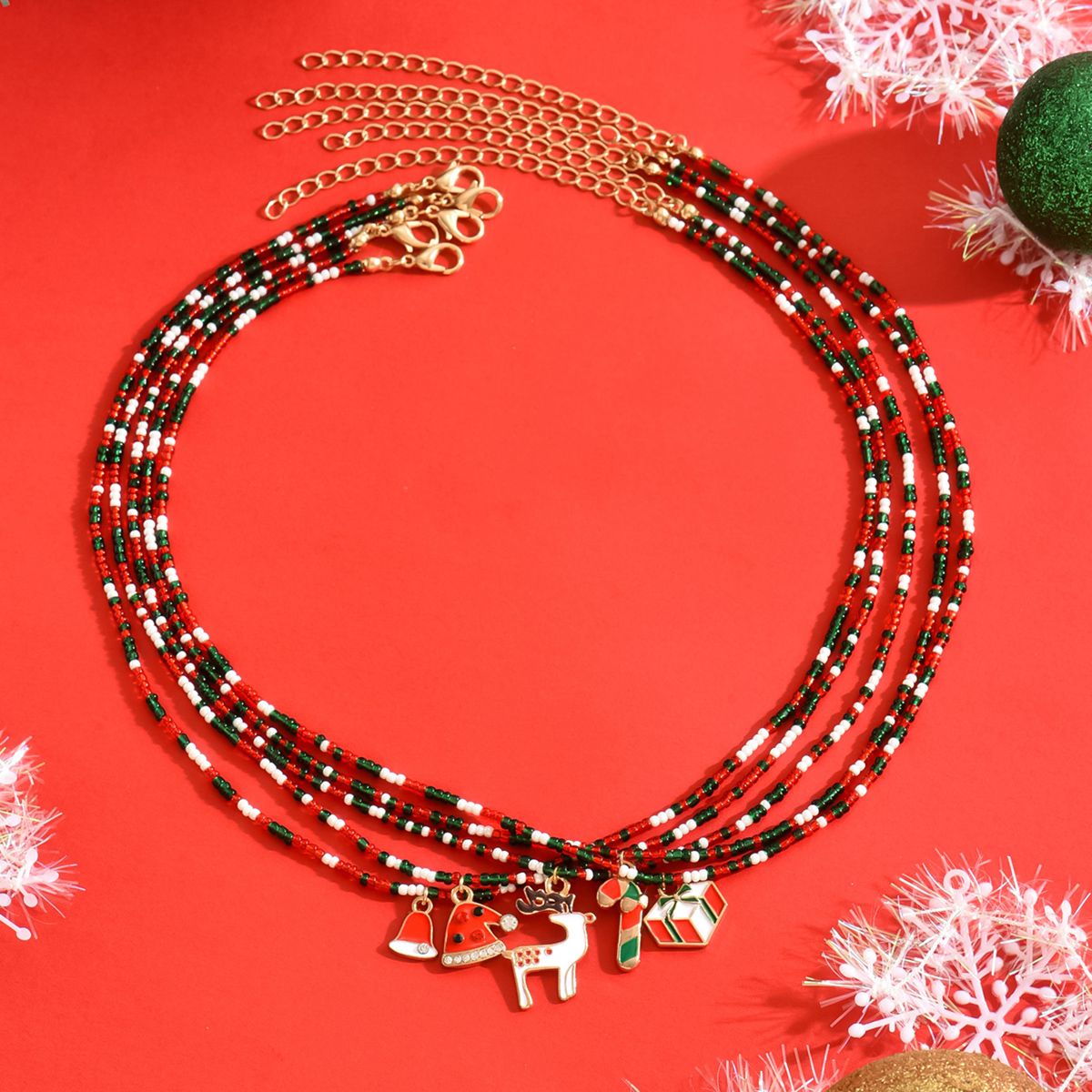 Christmas Charm Beaded Necklace -  Festive Elegance for Holiday Celebrations