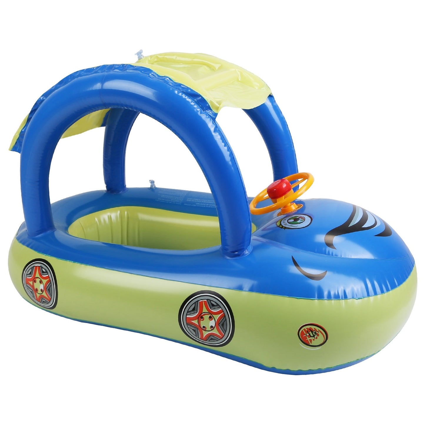 Baby Inflatable Pool Float Car Shaped Toddler Swimming Float Boat Pool Toy Infant Swim Ring Pool with Sun Protection Canopy for 1-3 Year-Old Kids Infant Toddlers