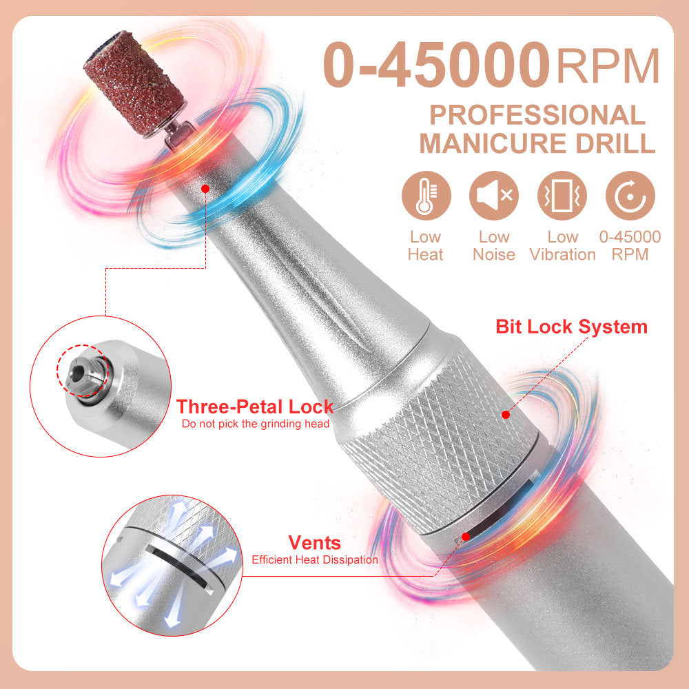 45000RPM Nail Drill Machine Blue Red Gradient Colour Portable Nail Drill Machine Plug-in Nail Polisher for Home Nail Salon Gel Nail Polishing