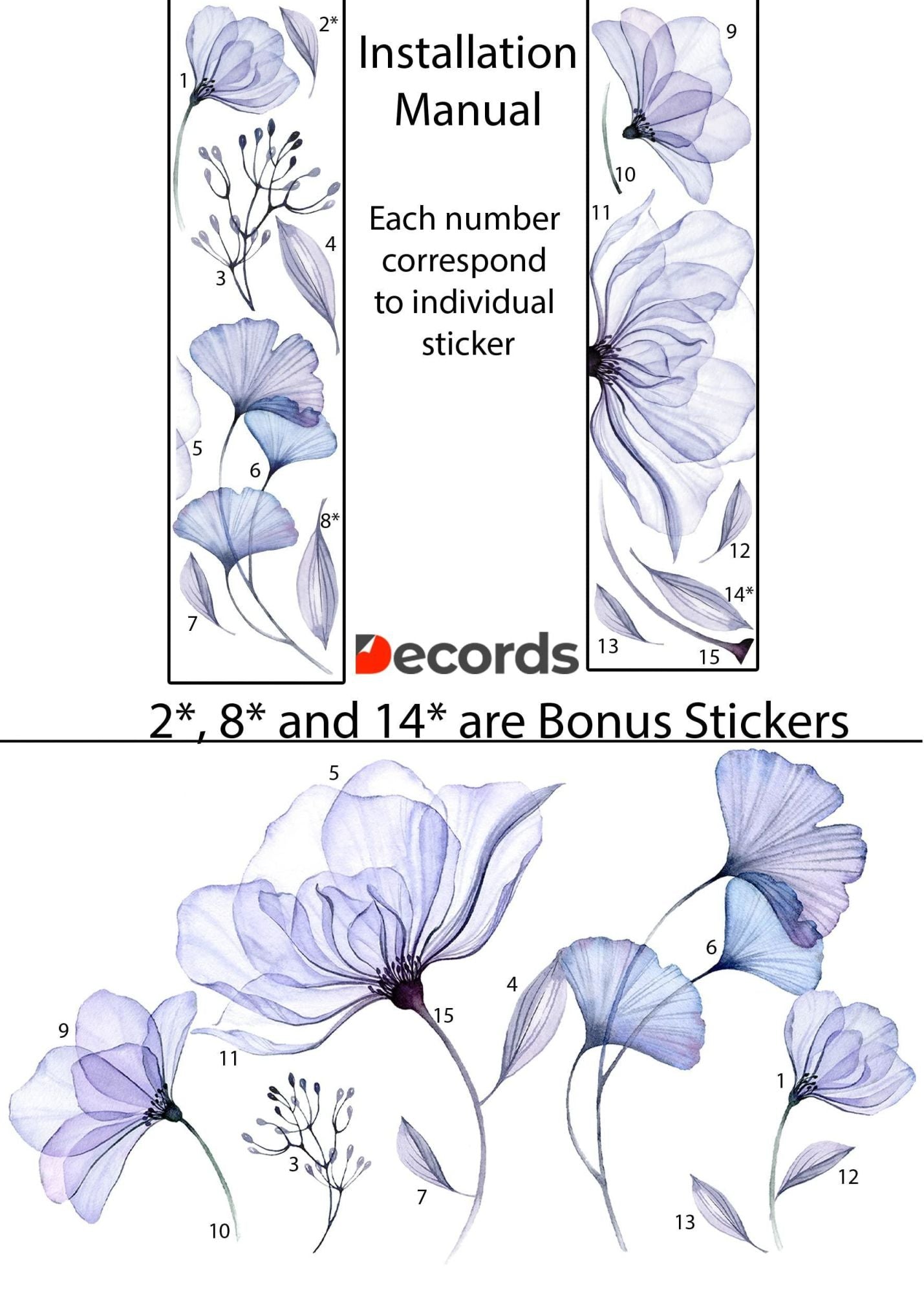 Flower Wall Decals Peel and Stick Floral Vinyl Sticker Mural Wall Flower Decals 3D Wall Sticker Decals for Bedroom Flowers Living Room Home Decor