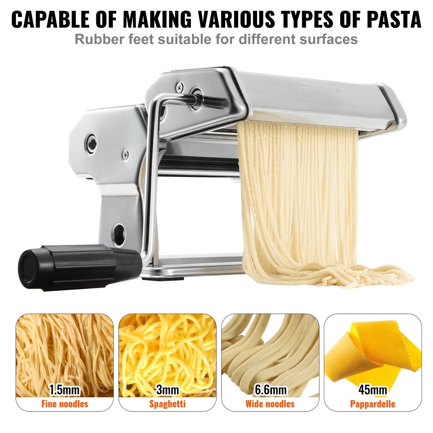 VEVOR Pasta Maker Machine, 9 Adjustable Thickness Settings Noodles Maker, Stainless Steel Noodle Rollers and Cutter, Manual Hand Press, Pasta Making Kitchen Tool Kit, Perfect for Spaghetti Lasagna