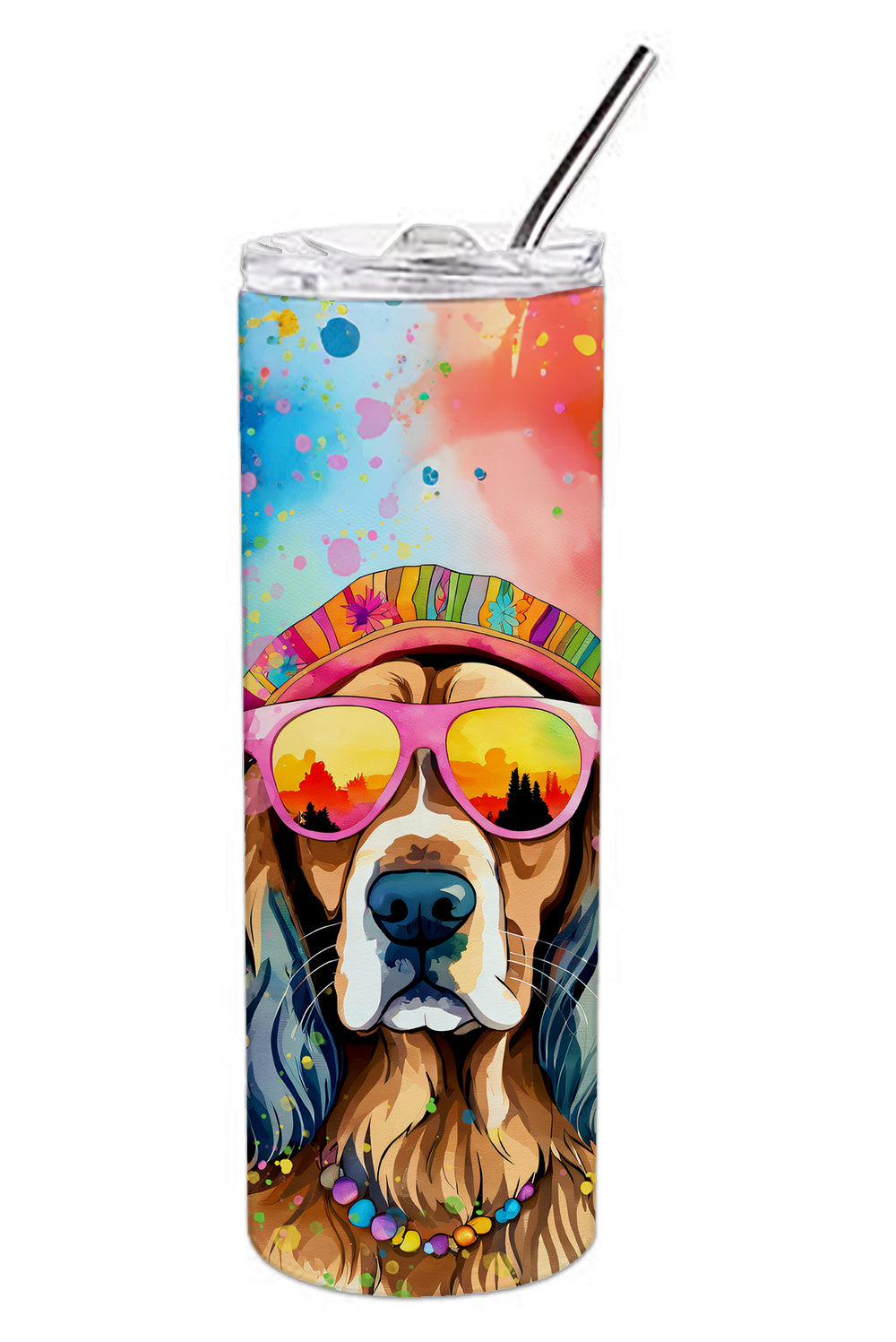 Cocker Spaniel Hippie Dawg Stainless Steel Skinny Tumbler Vacuum Double Walled Reusable Insulated Tumbler Travel Cup for Coffee Cocktails Gift with Lid, 20 oz