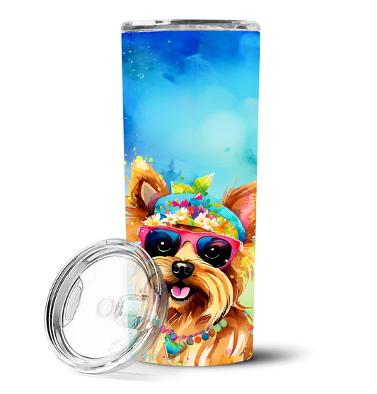 Yorkshire Terrier Hippie Dawg Stainless Steel Skinny Tumbler Vacuum Double Walled Reusable Insulated Tumbler Travel Cup for Coffee Cocktails Gift with Lid, 20 oz