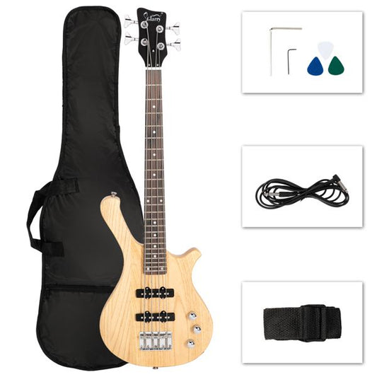 [Do Not Sell on AmazonGlarry GW101 36in Small Scale Electric Bass Guitar Suit With Mahogany Body SS Pickups, Guitar Bag, Strap, Cable Burlywood