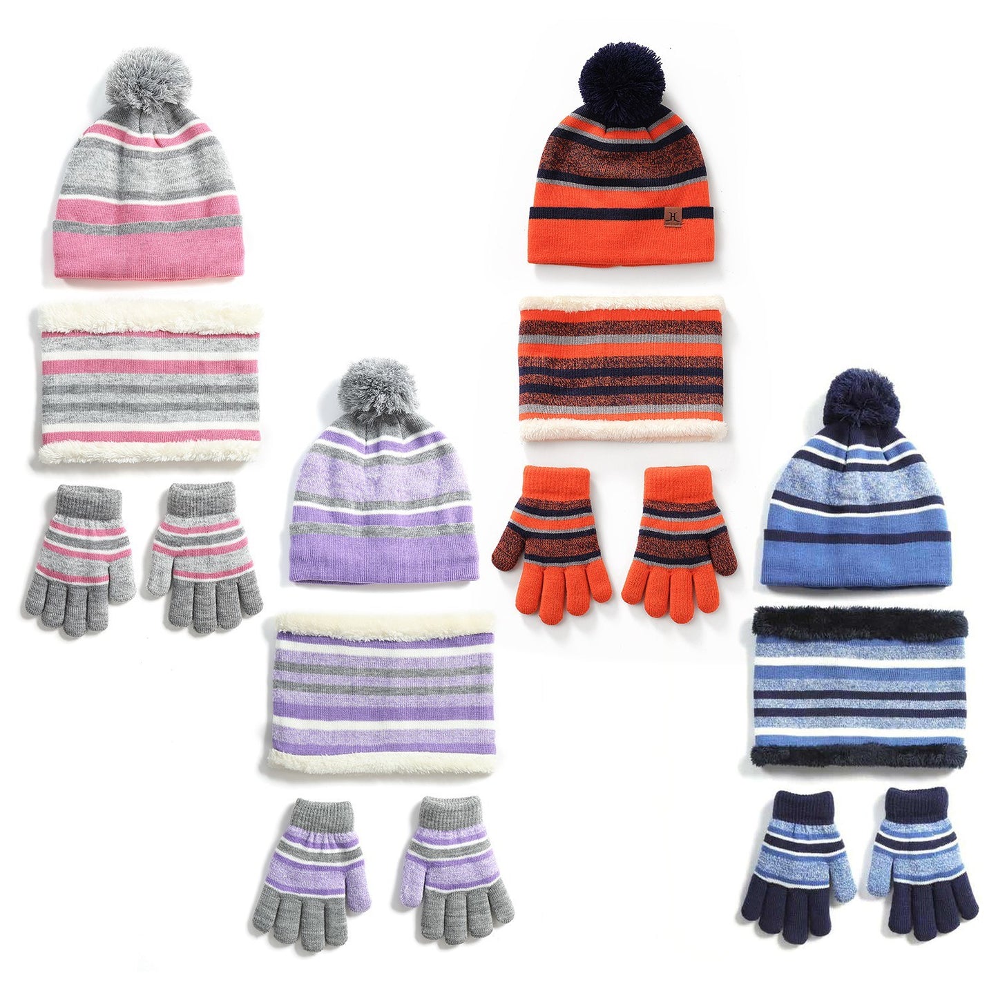 Winter Kids Knitted Hat Scarf Gloves 3Pcs Boys Girls Winter Warm Beanie Hat and Glove Scarf Set Beanie Neck Warmer Mittens for 4-7-Year-Old Kids