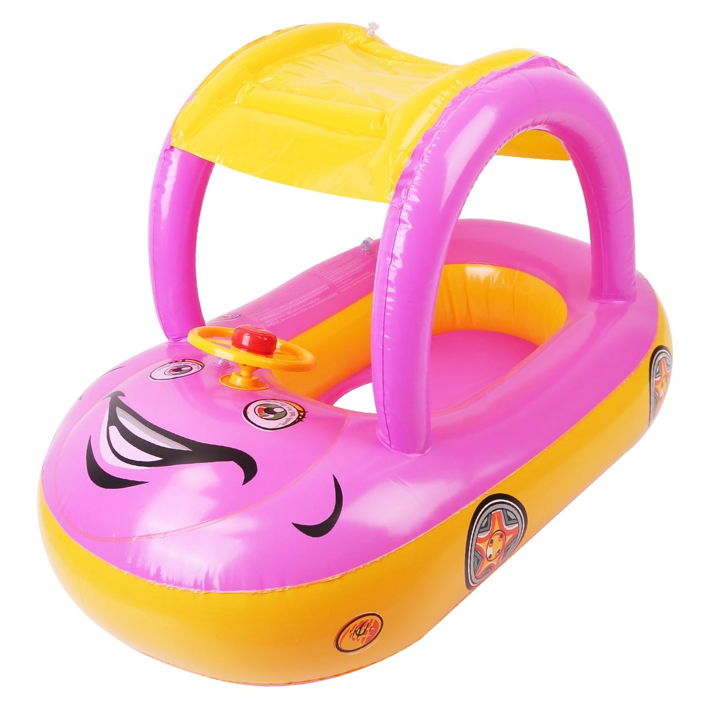 Baby Inflatable Pool Float Car Shaped Toddler Swimming Float Boat Pool Toy Infant Swim Ring Pool with Sun Protection Canopy for 1-3 Year-Old Kids Infant Toddlers