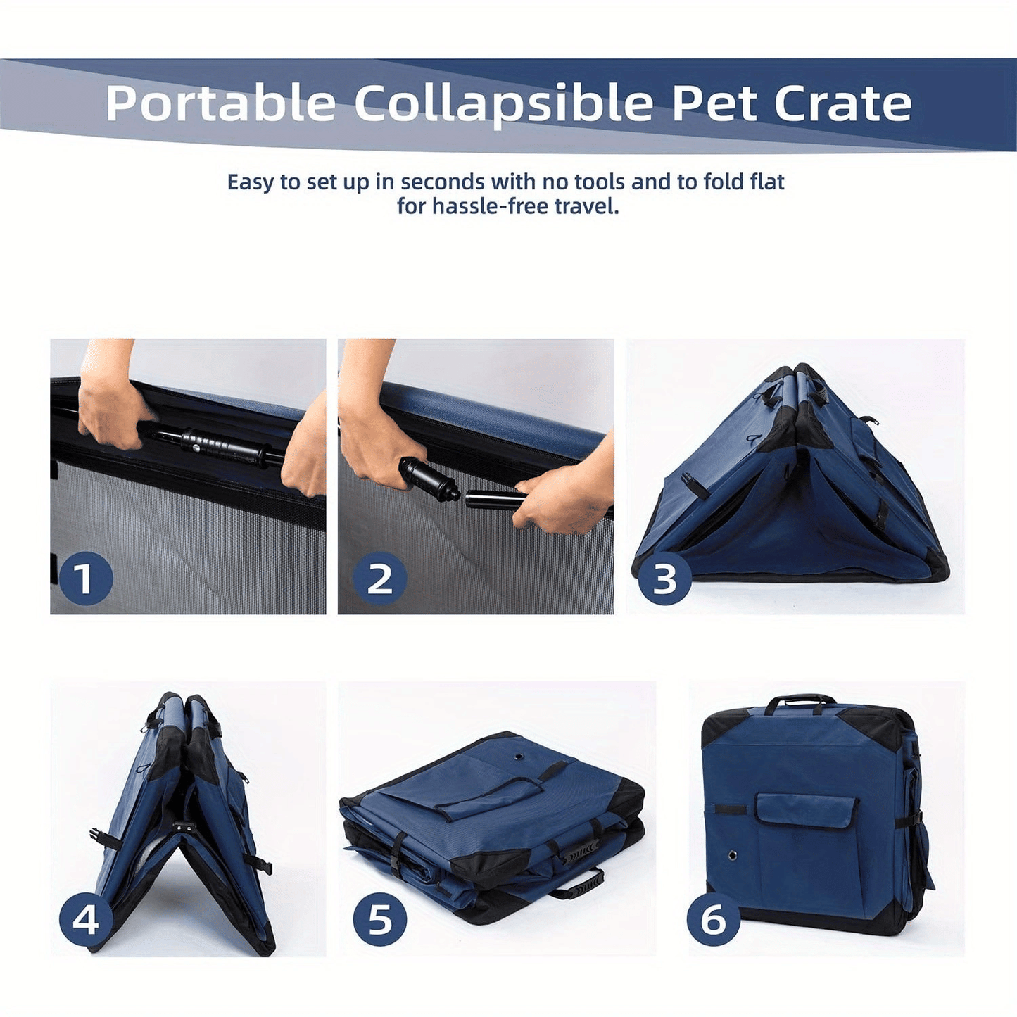 Dog Crate with Curtains, Travel Dog Crate for Airflow and Calm, Soft Pet Dog Kennel with Portable Bag and More Chew Proof Mesh, Indoor Outdoor, Navy Blue+4 Door Curtains