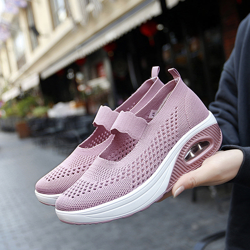 Women's Rocking Sneakers Casual Ladies Platform Shoes Breathable Wedge Sneakers Ladies Knitted Loafers Nurse Shoes Zapatos Mujer