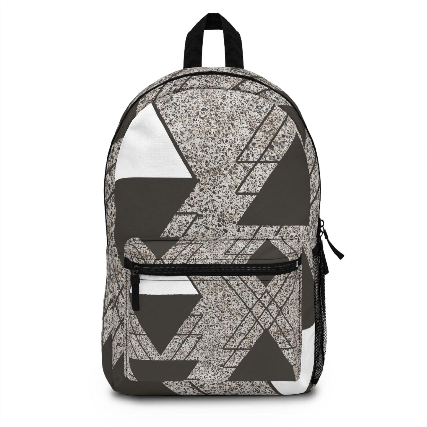 Backpack - Large Water-resistant Bag, Brown And White Triangular Colorblock