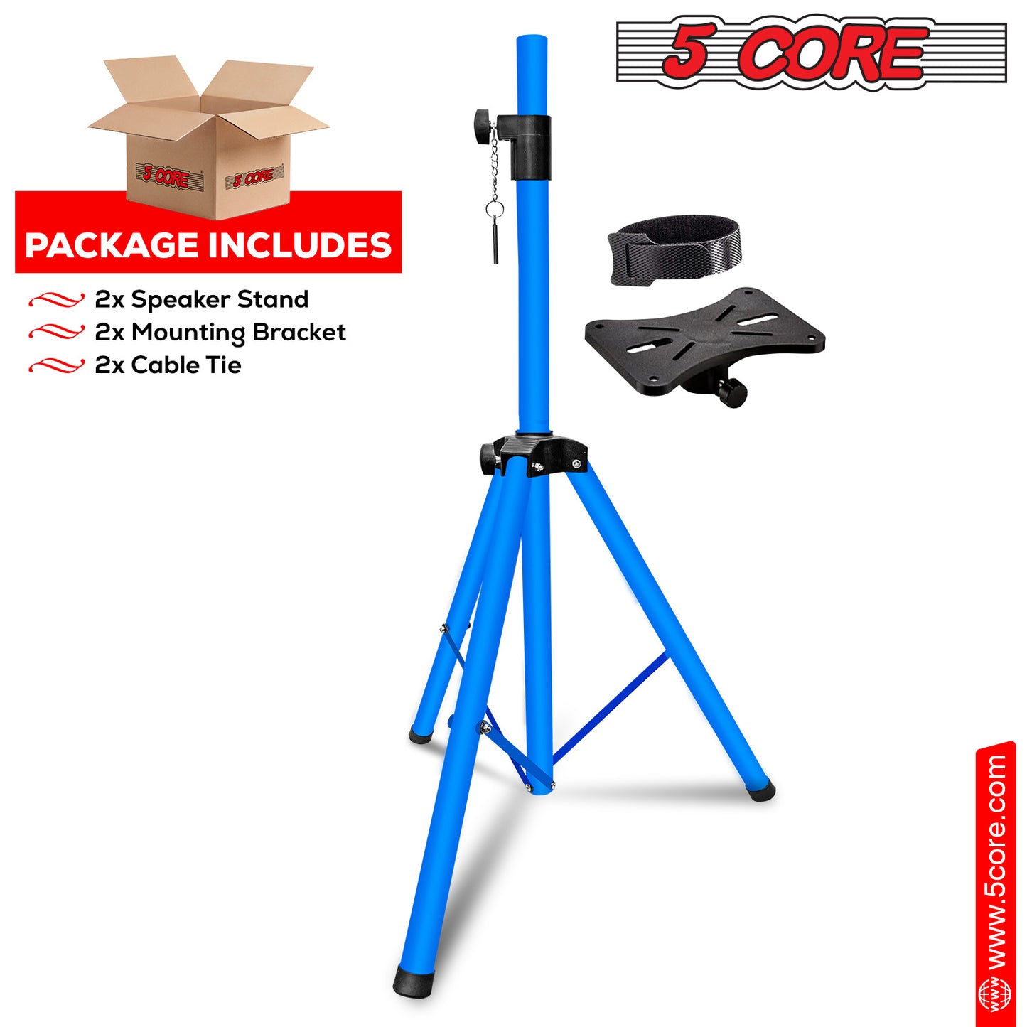 5 Core Speaker Stand Tripod Floor Tall Pair Adjustable Up to 72 Inch DJ Studio Monitor Stands Pole Mount  - SS ECO 2PK WoB