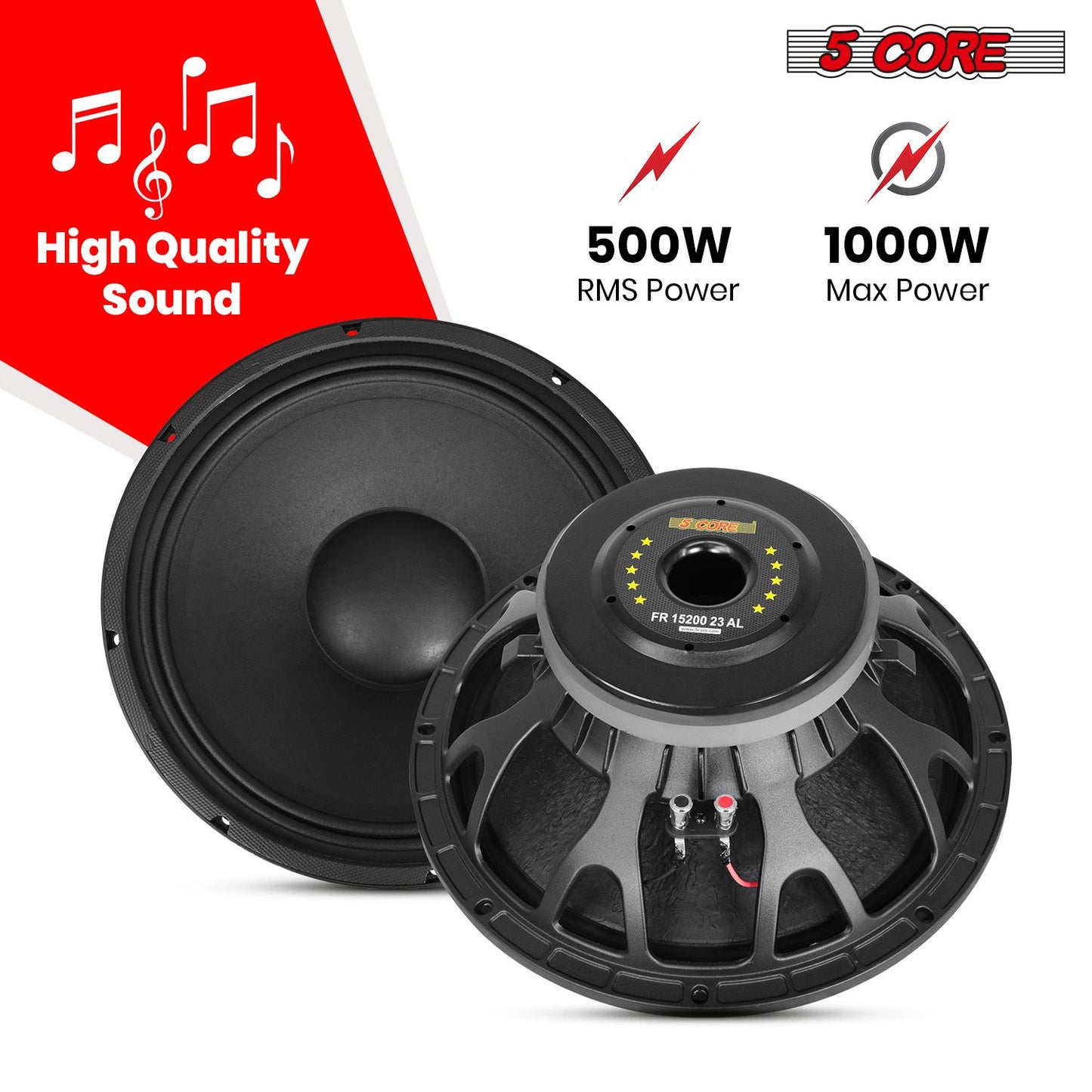 5Core 15 Inch Subwoofer Speaker 2000W Peak 8 Ohm Full Range Replacement DJ Bass Sub Woofer Loudspeaker with 4" Voice Coil and 74 Oz Y30 Magnet5Core 15 Inch Subwoofer FR 15200 23 AL