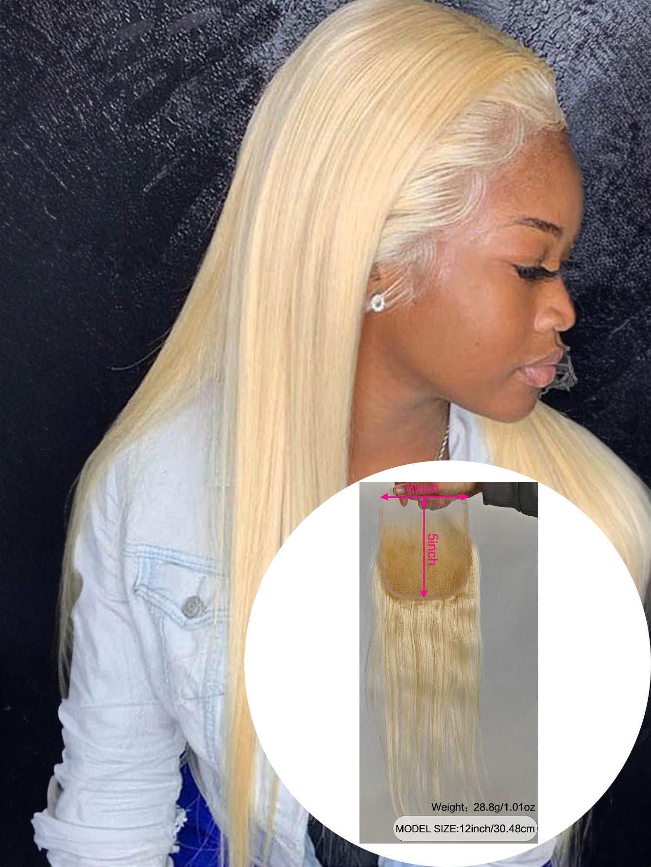 12' 613 Closure Human Hair Straight 5x5 HD Lace Closure Blonde Closure with Baby Hair