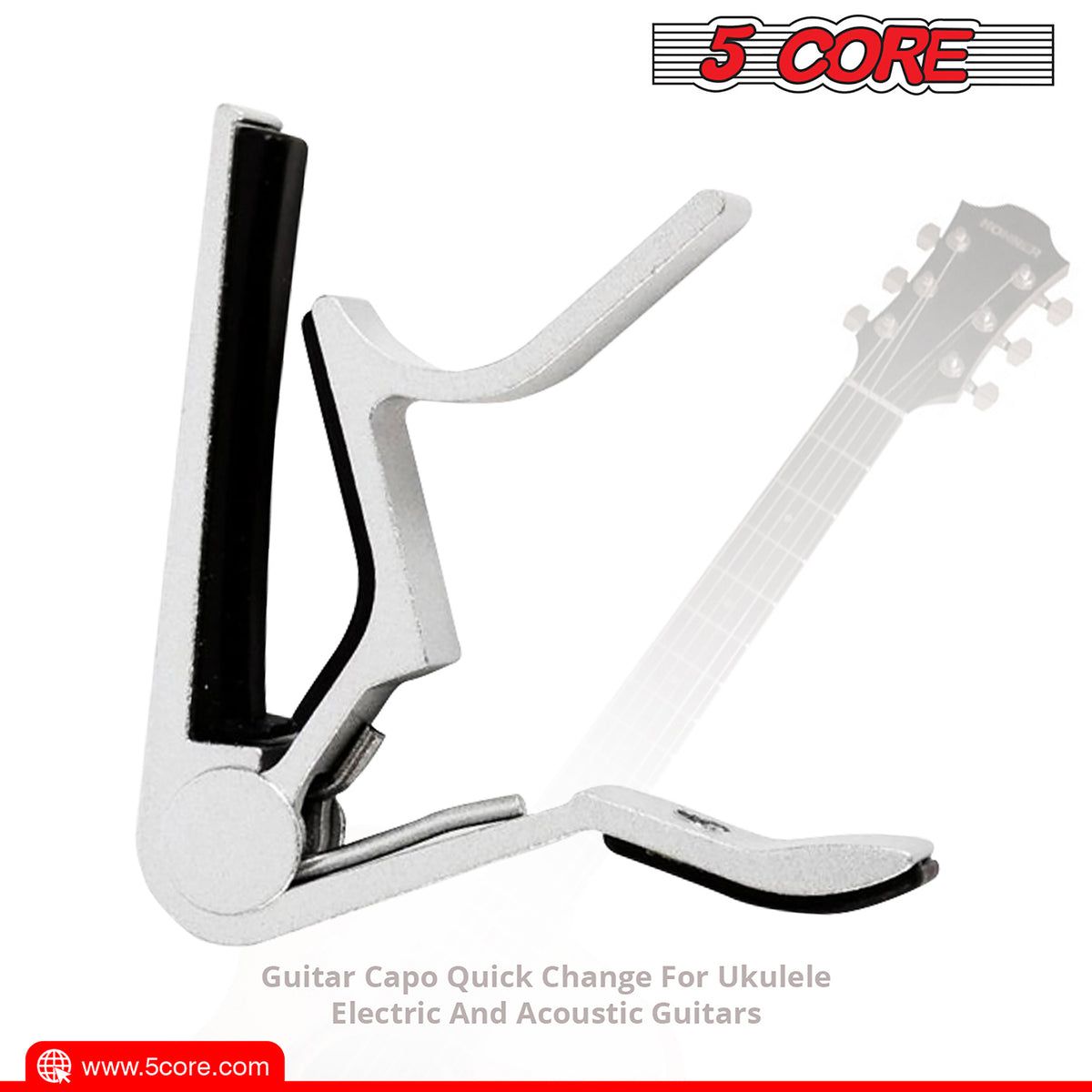 5 CORE Capo Acoustic Electric Guitar 6 String Kapo Quick And Easy Adjustment Classic Clip For Banjo Mandolin Or Ukulele Capotraste Para Guitarra - CAPO WH 1Pc