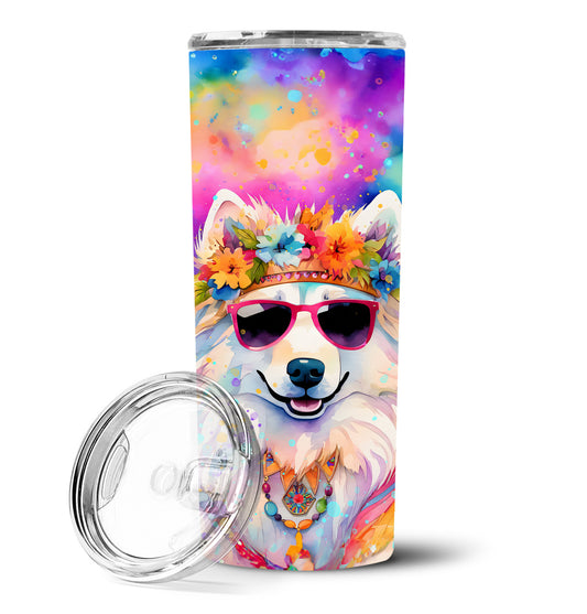 Samoyed Hippie Dawg Stainless Steel Skinny Tumbler Vacuum Double Walled Reusable Insulated Tumbler Travel Cup for Coffee Cocktails Gift with Lid, 20 oz