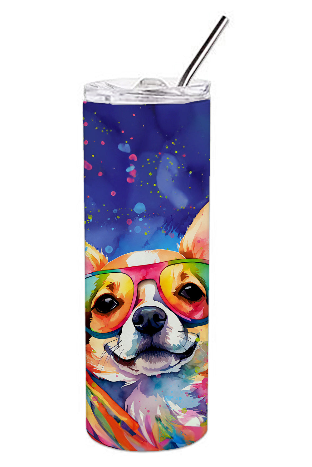 Chihuahua Hippie Dawg Stainless Steel Skinny Tumbler Vacuum Double Walled Reusable Insulated Tumbler Travel Cup for Coffee Cocktails Gift with Lid, 20 oz