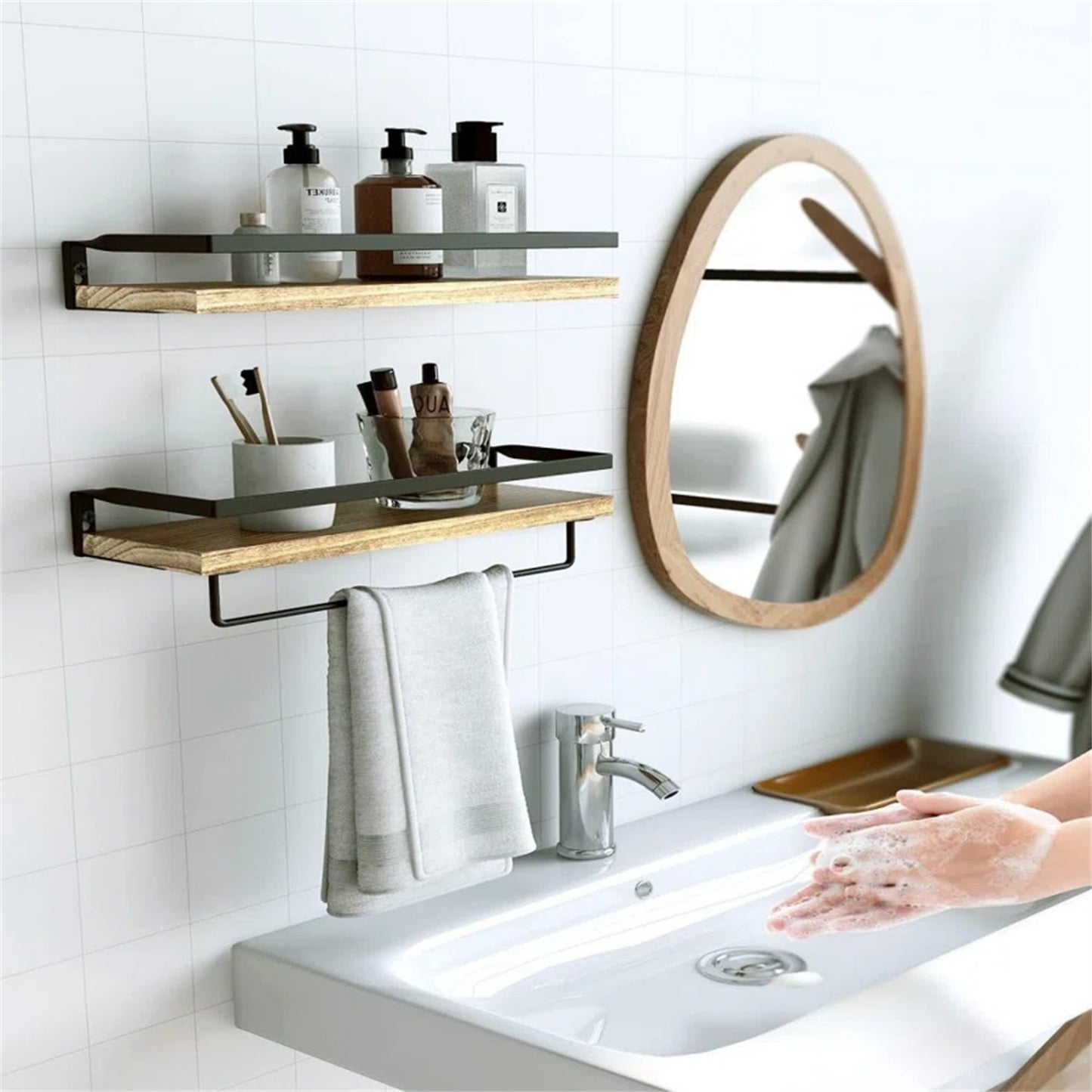 Bathroom Shelf with Towel Bar Set of 2