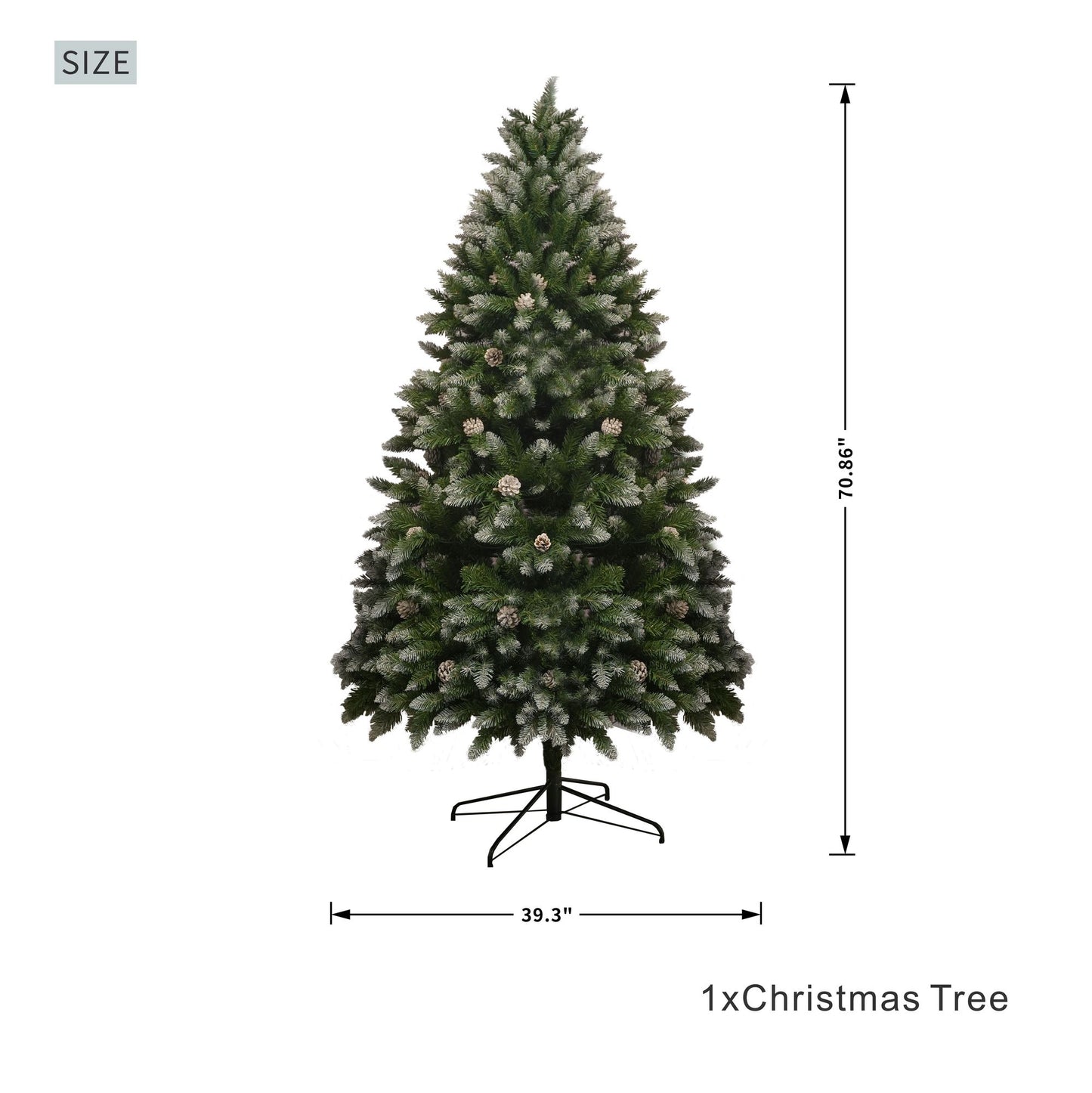 6FT PVC Christmas Tree, 883 Snow-Covered Branches Tips with Pinecones, Environmentally Friendly Artificial