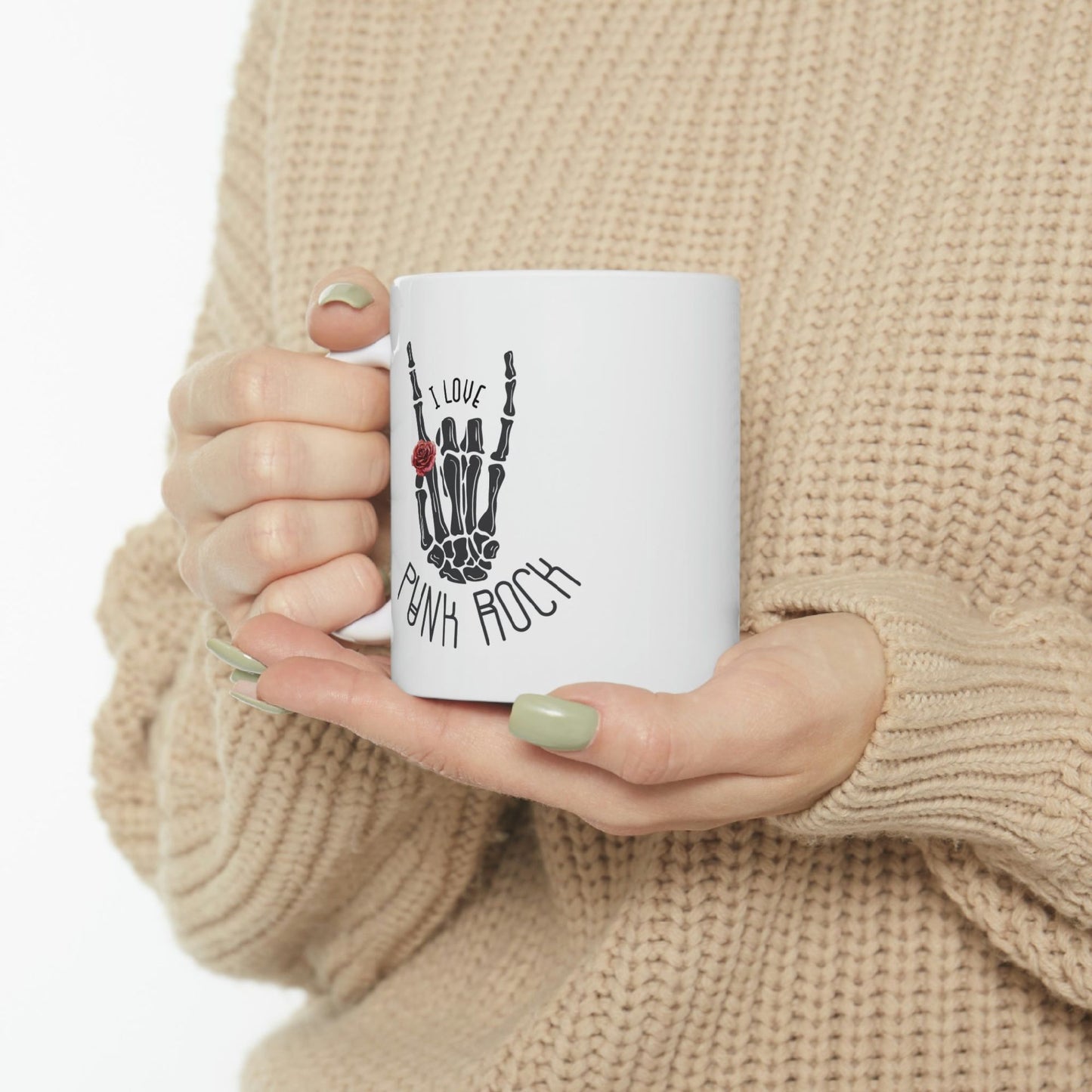 I Love Punk Rock Skeleton Hand Mug