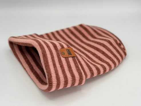 HAAKWEAR Theta Stitch RORO Cuffed Beanie (Patent Pending Design)-Pink/Burgundy, Made in USA