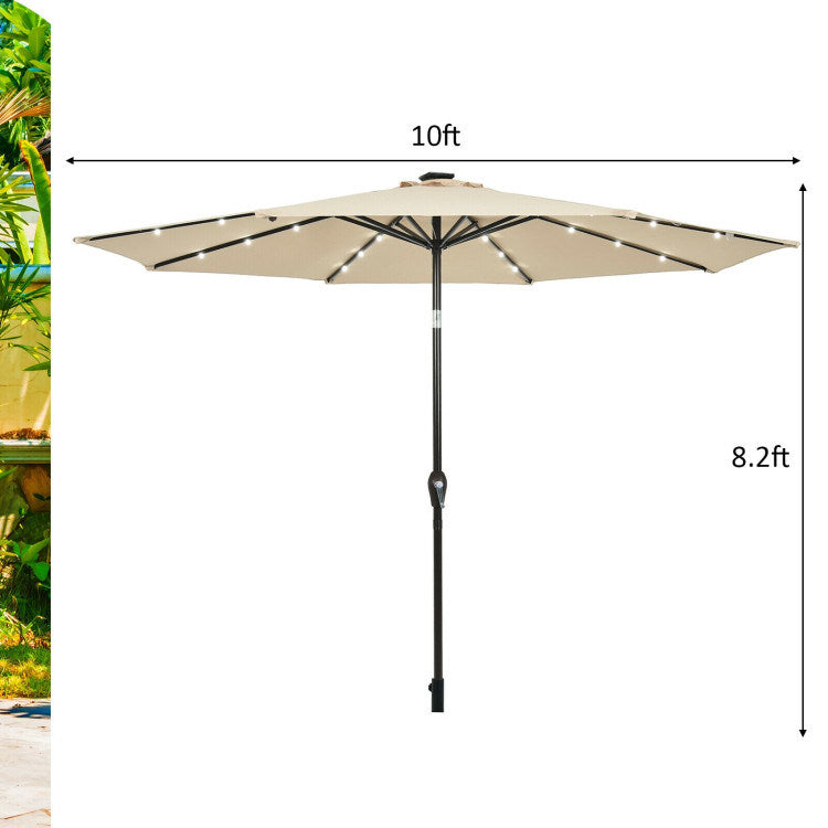 10 Feet Outdoor Patio Umbrella with Bright Solar LED Lights