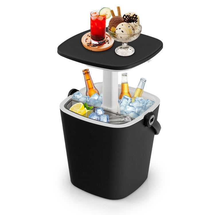 3-in-1 Portable Cooler Bar Table with Bottle Opener and Lift Top Lid for Camping Poolside