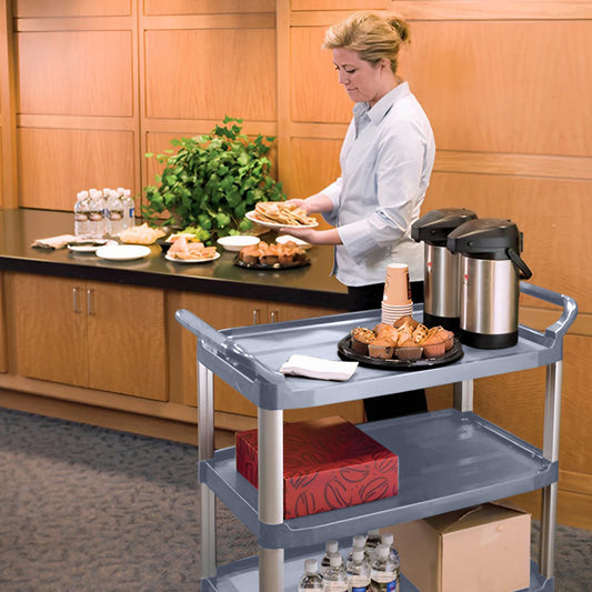 SOGA 3 Tier Food Trolley Portable Kitchen Cart Multifunctional Big Utility Service with wheels 830x420x950mm Gray