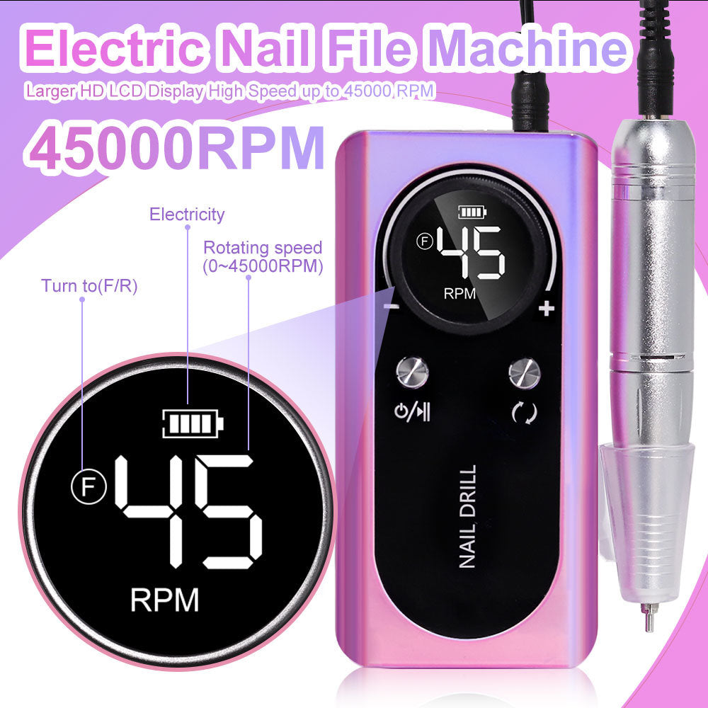 Portable Nail Drill Machine Professional 45000RPM, Rechargeable Electric Nail Drill Machine for Acrylic Nail Gel Polish Removal, Suitable for Nail Salon Home Cordless Nail Drill Machine Kit