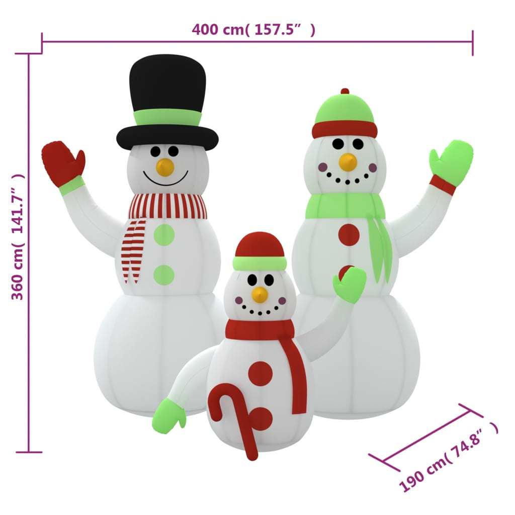 Inflatable Snowman Family with LEDs 12 ft