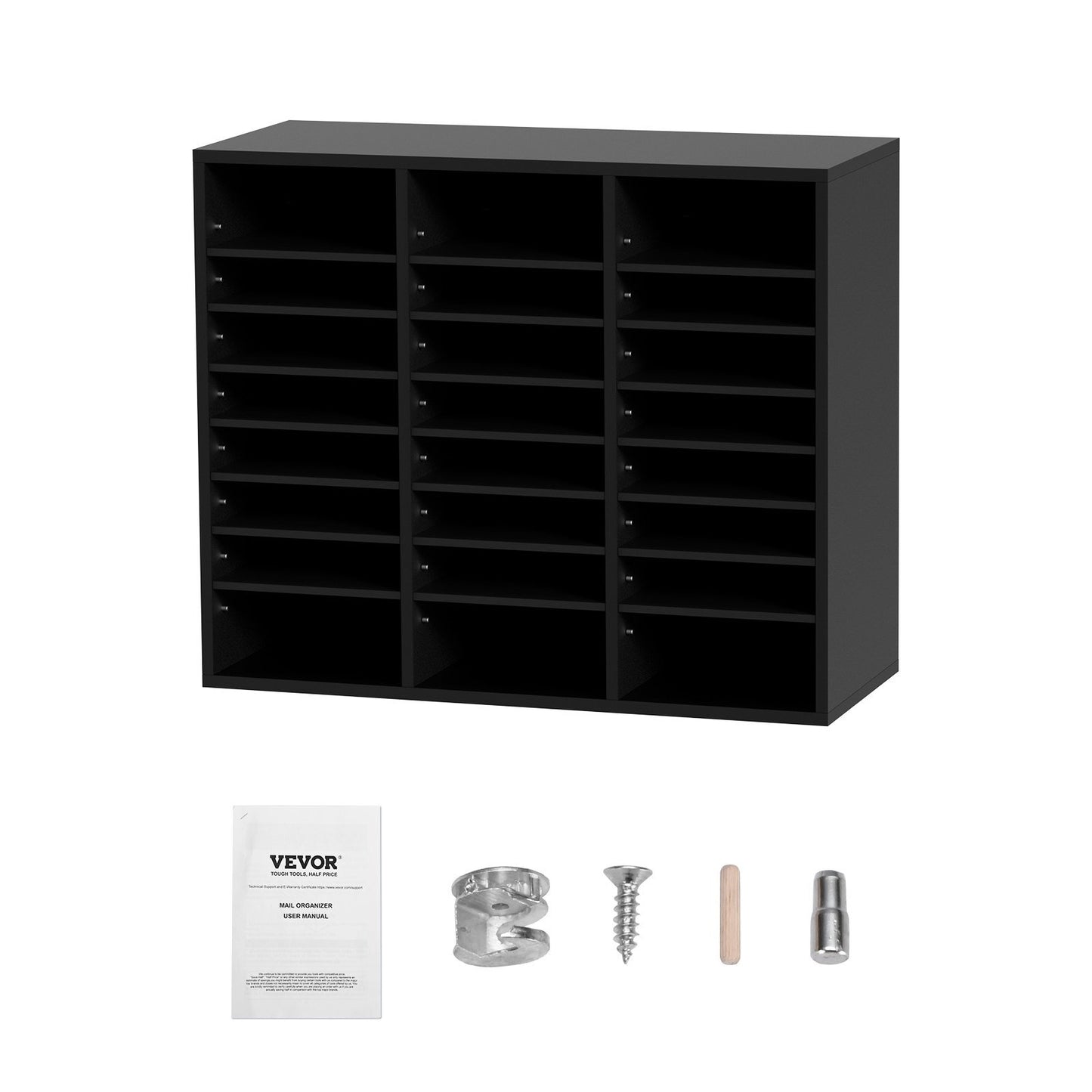 VEVOR Wood Literature Organizer, 24 Compartments, File Sorter with Removable Shelves, Mailboxes Slot for Office Home Classroom Mailrooms Organization, EPA Certified, Black