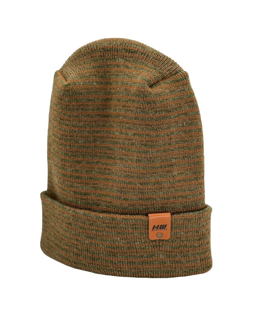 Modern Theta Stitch Contrast Cuffed Beanie (Patent Pending Design)-Green/Brown, Made in USA
