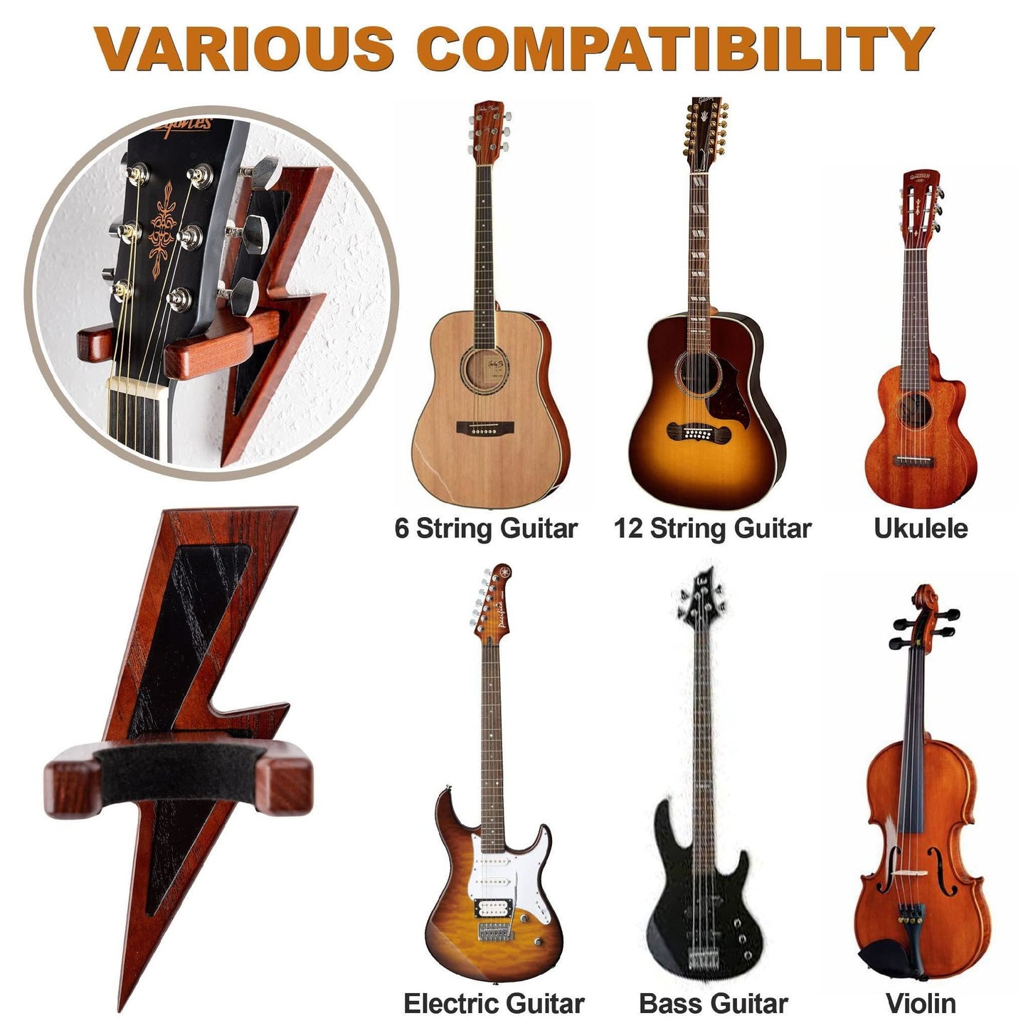 Guitar Holder Wall Mount Ash Wood Guitar Hanger Hook Stand Rack Mahogany Color