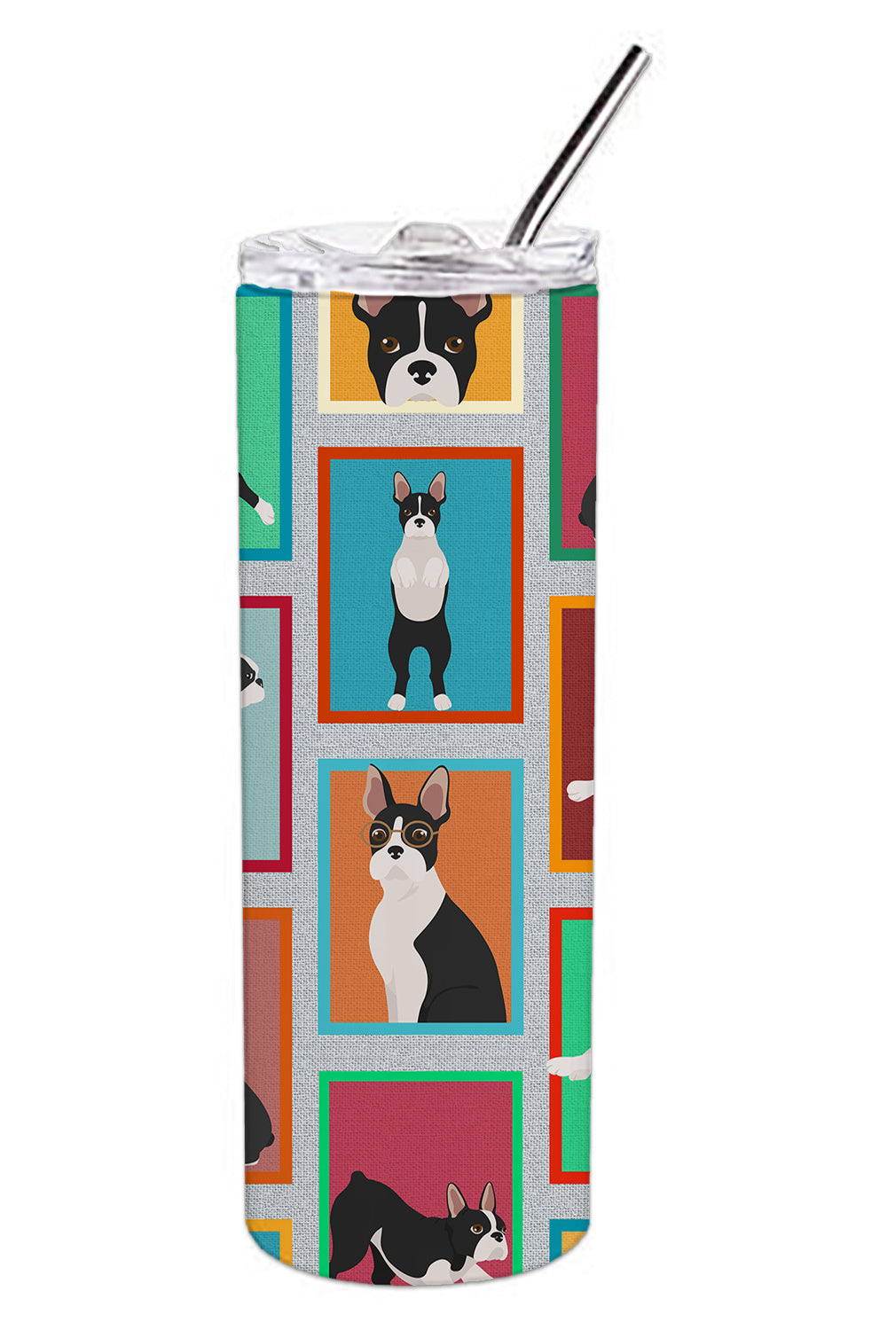 Lots of Boston Terrier Stainless Steel Skinny Tumbler Vacuum Double Walled Reusable Insulated Tumbler Travel Cup for Coffee Cocktails Gift with Lid, 20 oz