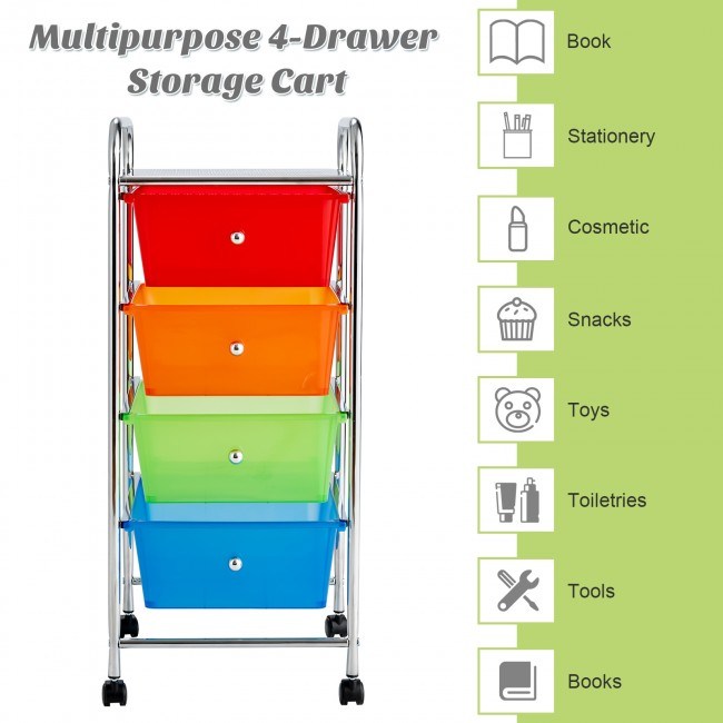 4-Drawer Cart Storage Bin Organizer Rolling with Plastic Drawers