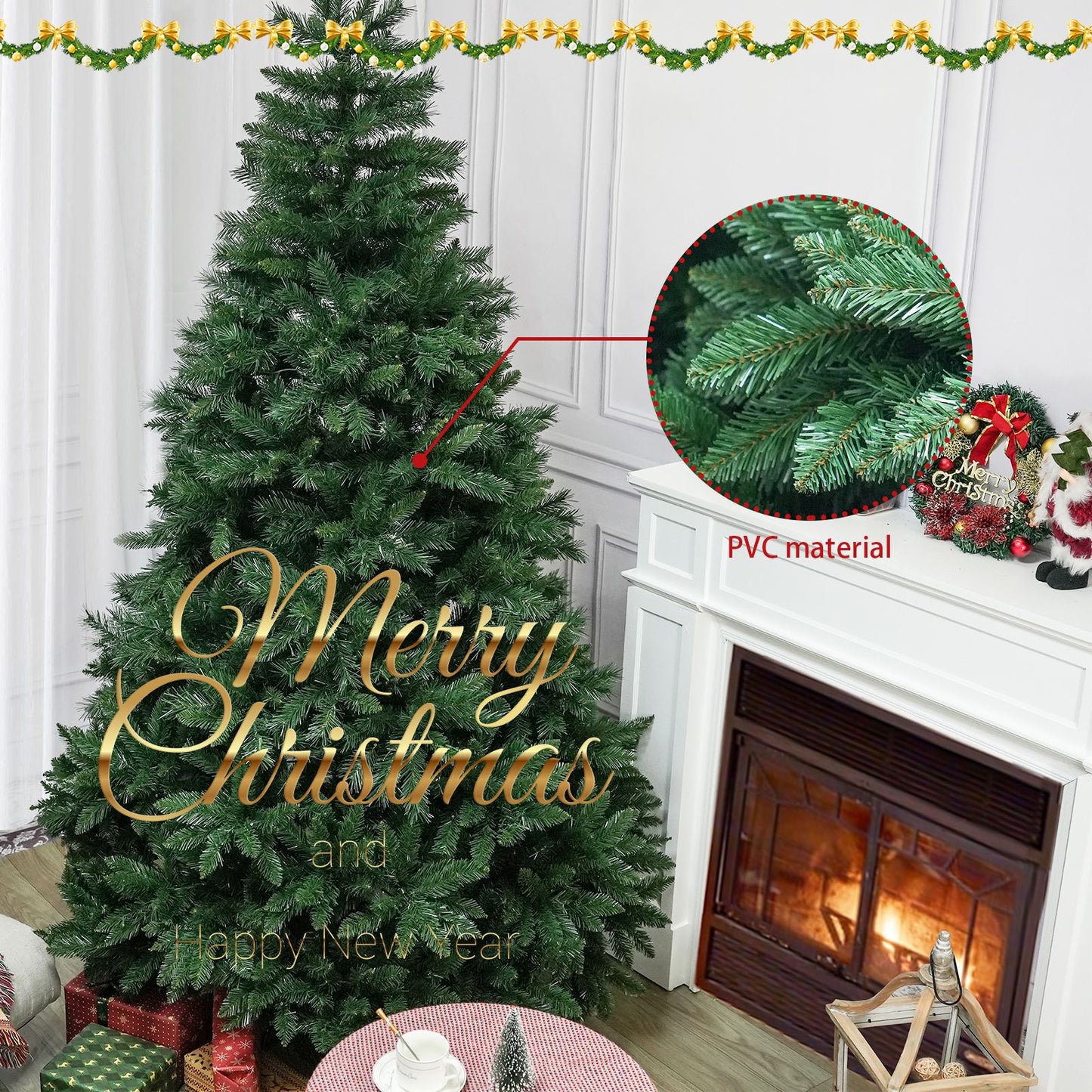 7FT Christmas Tree with 9-layer & 1398 branch tips, Premium Flame-Retardant PVC