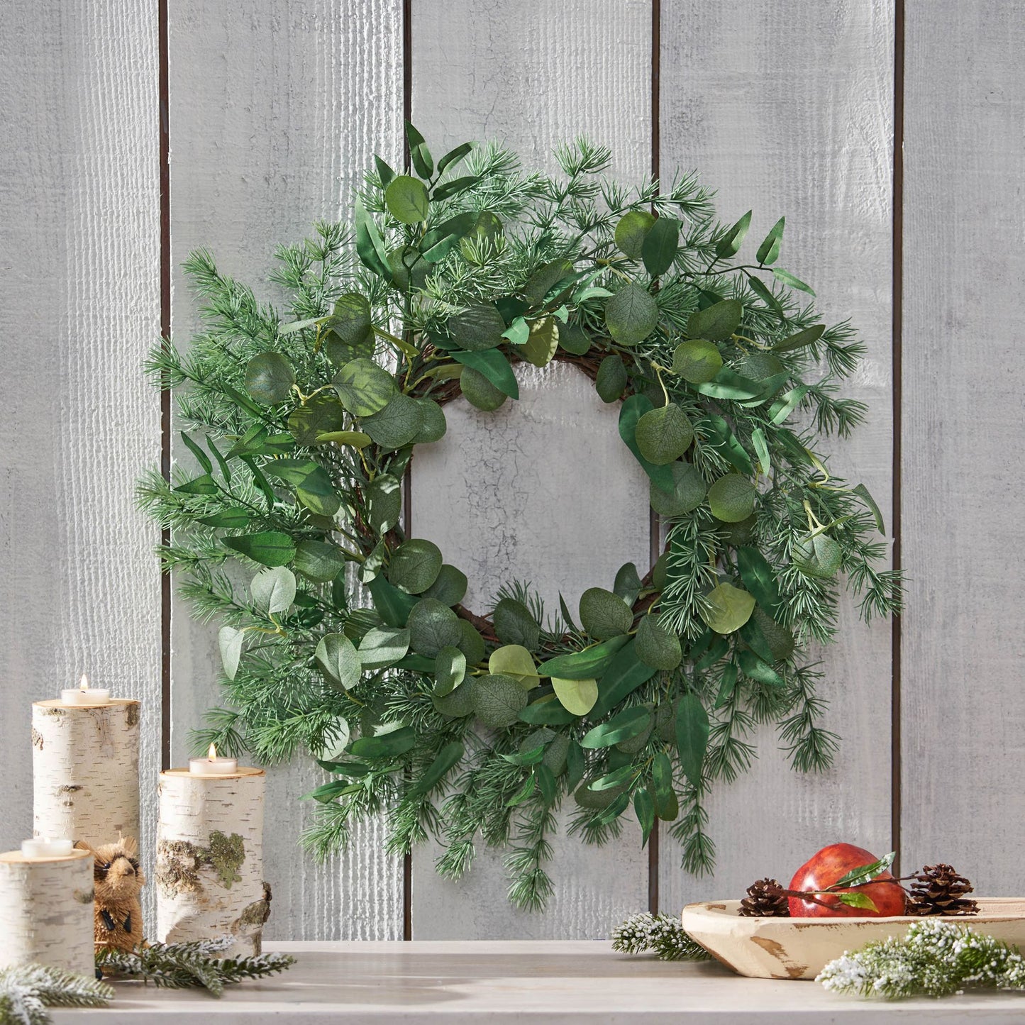 25.5 inch Eucalyptus Leaves Wreath for Front Door, Large Artificial Wreaths for All Seasons, Spring, Summer, Fall, Winter, Farmhouse Outside Holiday Decor for Home