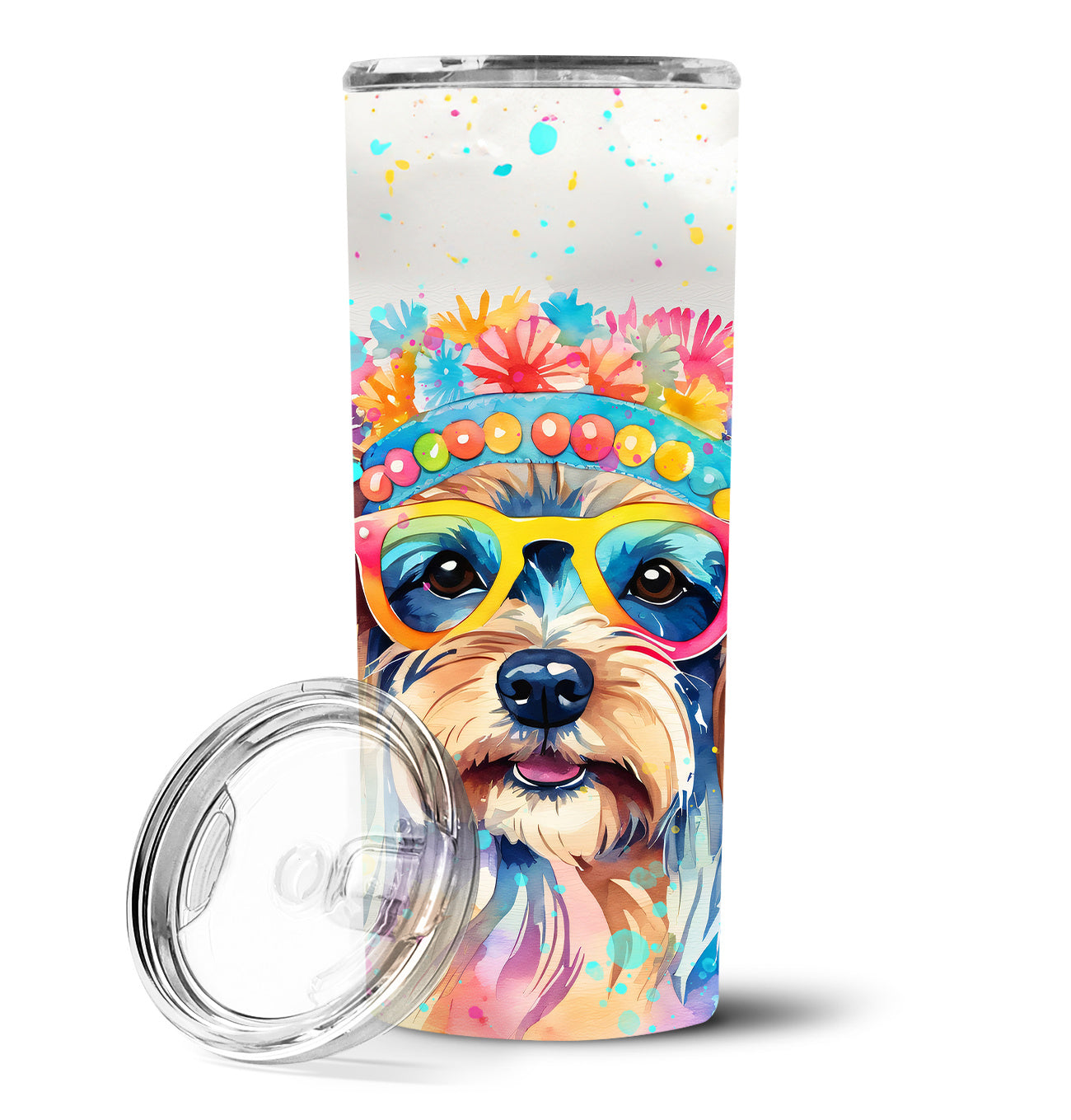 Yorkshire Terrier Hippie Dawg Stainless Steel Skinny Tumbler Vacuum Double Walled Reusable Insulated Tumbler Travel Cup for Coffee Cocktails Gift with Lid, 20 oz