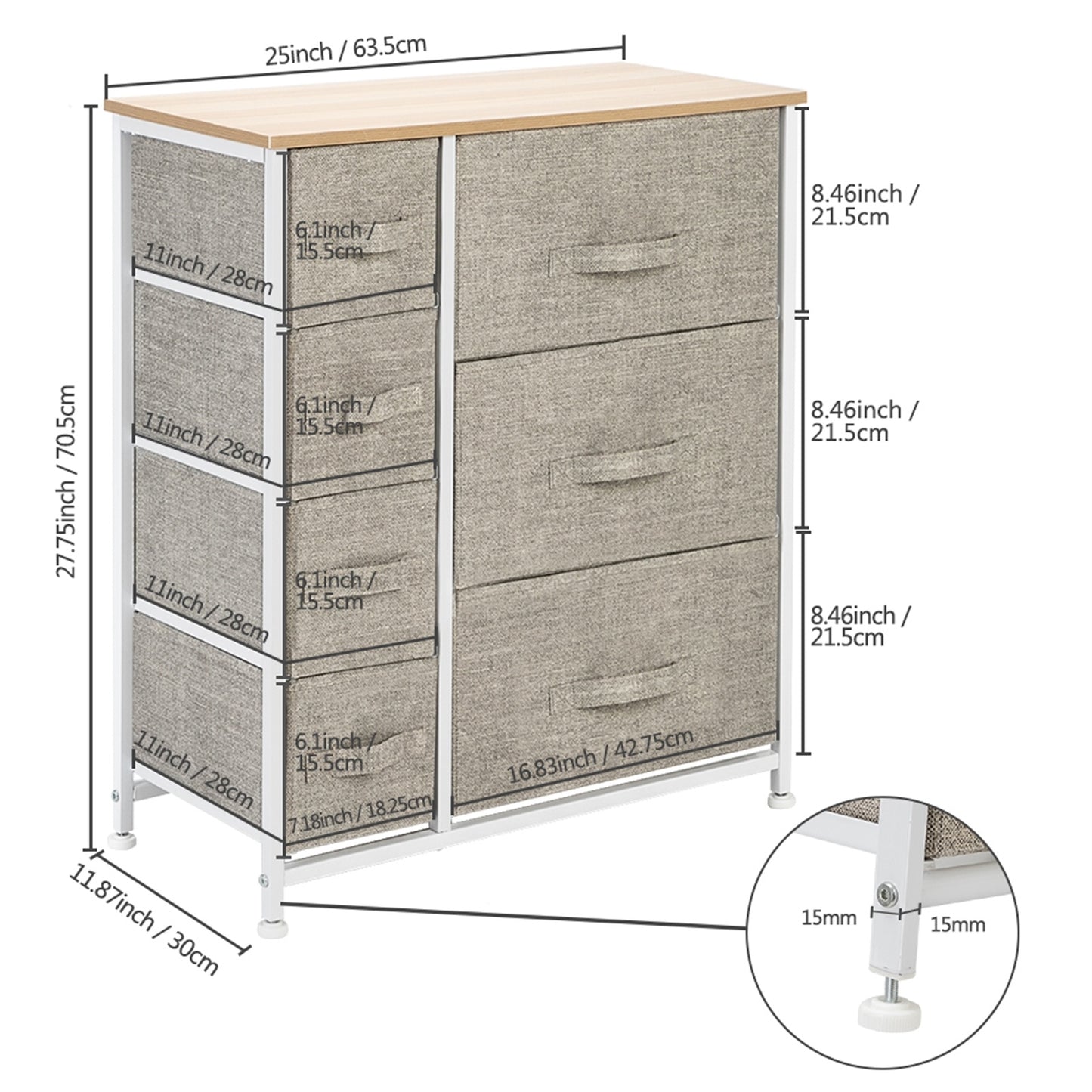 Dresser With 7 Drawers - Furniture Storage Tower Unit For Bedroom, Hallway, Closet, Office Organization - Steel Frame, Wood Top, Easy Pull Fabric Bins RT