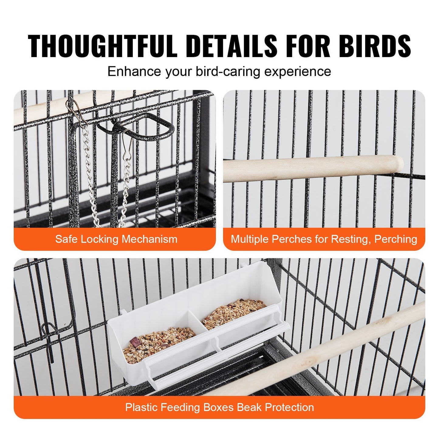 VEVOR 52 inch Standing Large Bird Cage, Wrought Iron Flight Bird Cage for Parakeets, Cockatiels, Parrots, Macaw with Rolling Stand and Tray