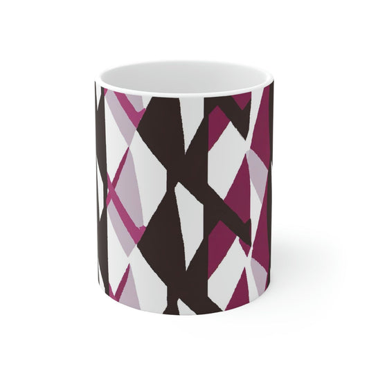 Decorative Ceramic Coffee Mug 15oz, Mauve Pink And Maroon Geometric Pattern