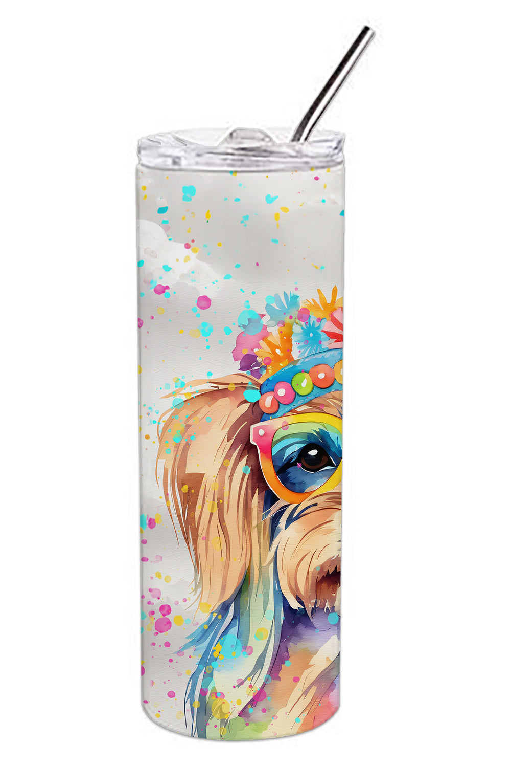 Yorkshire Terrier Hippie Dawg Stainless Steel Skinny Tumbler Vacuum Double Walled Reusable Insulated Tumbler Travel Cup for Coffee Cocktails Gift with Lid, 20 oz