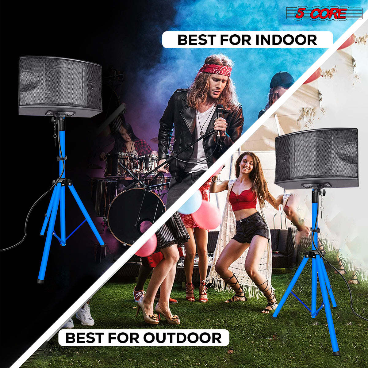 5 Core Speaker Stand Tripod Floor Adjustable Up to 48 Inch DJ Studio Monitor Stands Pole Mount Pair - SS HD 2PK SKY BLU 4FT BAG