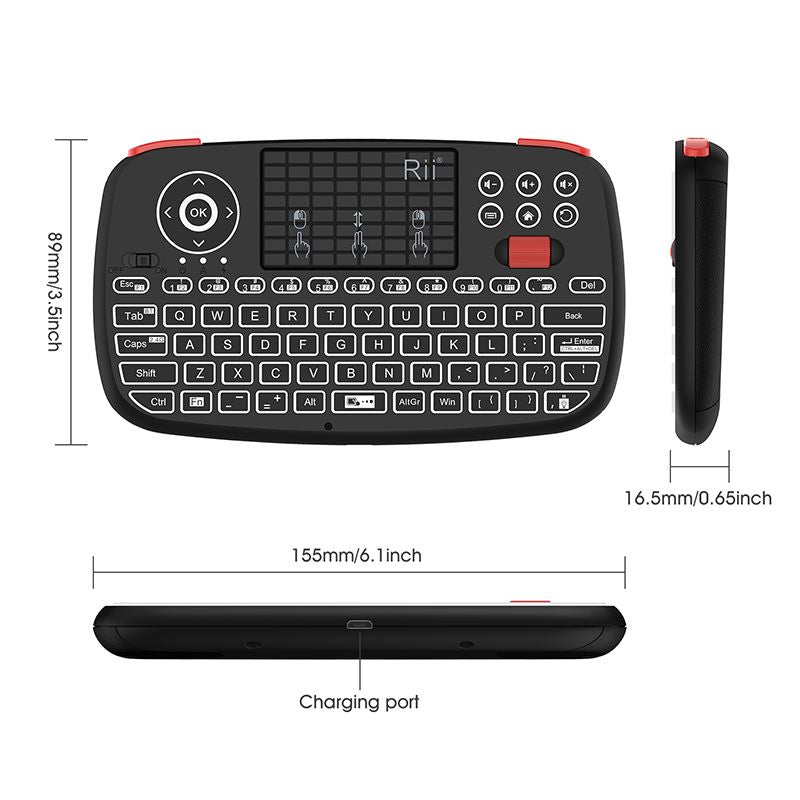 Rii i4 Mini Wireless Bluetooth Dual Mode Keyboard with Touchpad, Blacklit Portable Wireless Keyboard with 2.4G USB Dongle for Smartphone,PC