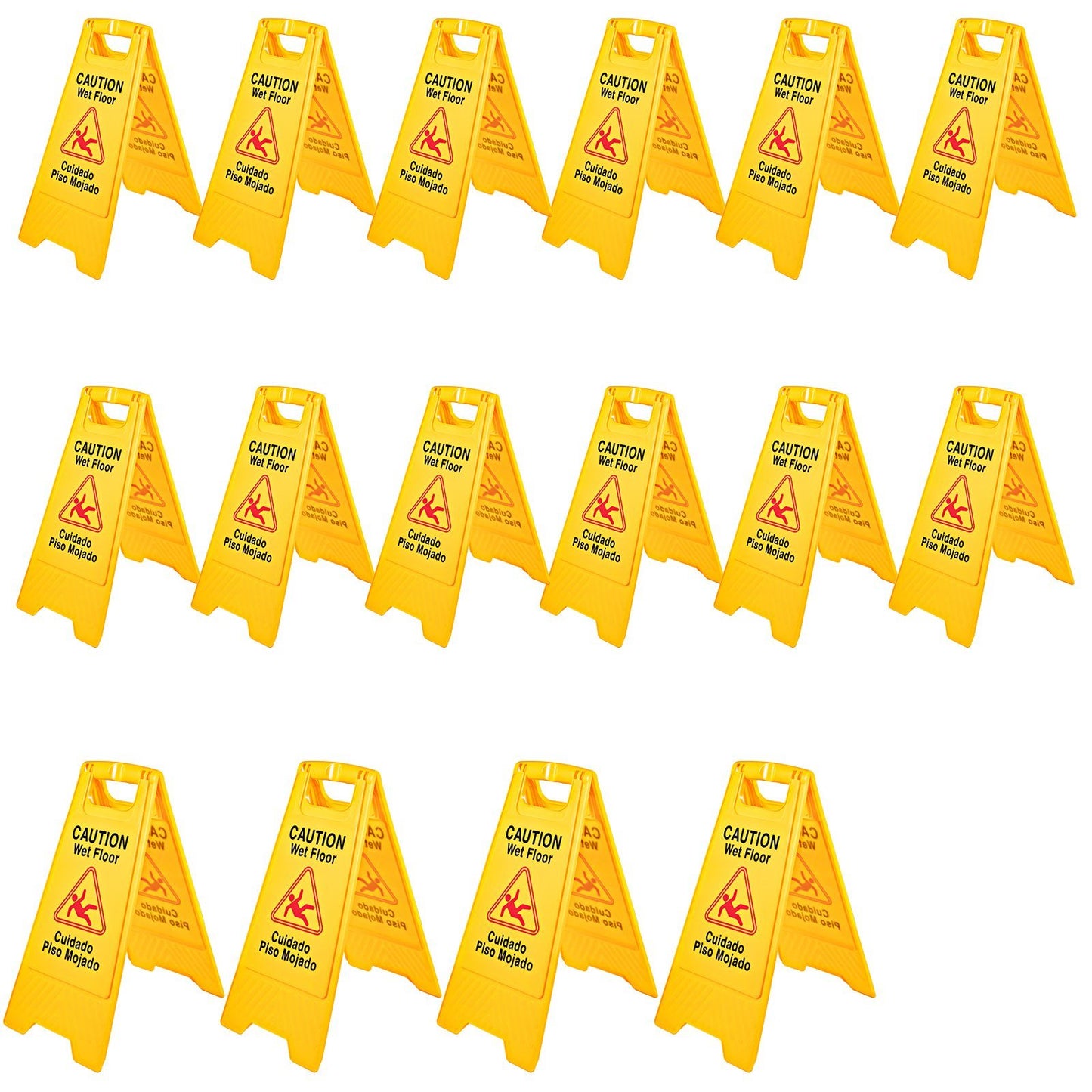 VEVOR 16 Pack Wet Floor Sign, 25" Caution Signs Wet Floor, Fold-Out Wet Floor Sign Bilingual, Double Sided Wet Floor Cones, Wet Sign Floor Sign for Restaurant Restroom Office