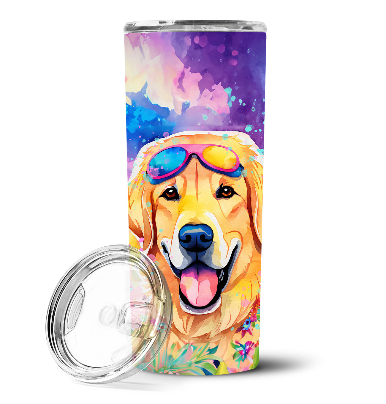 Yellow Labrador Hippie Dawg Stainless Steel Skinny Tumbler Vacuum Double Walled Reusable Insulated Tumbler Travel Cup for Coffee Cocktails Gift with Lid, 20 oz