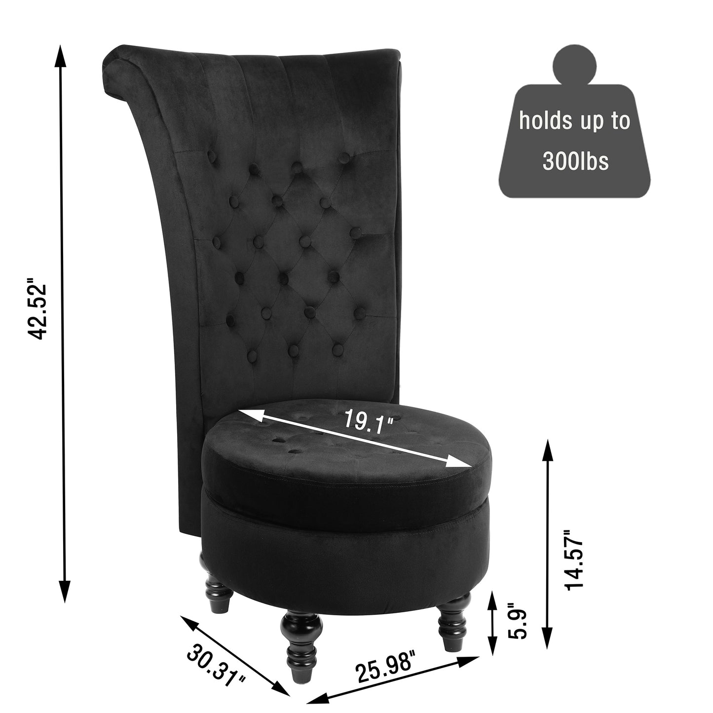 Royal Velvet High Back Armless Chair;  Retro Elegant Luxury Throne Chair;  Upholstered Tufted Accent Seat w/Storage for Dressing Room;  Living Room;  Bedroom