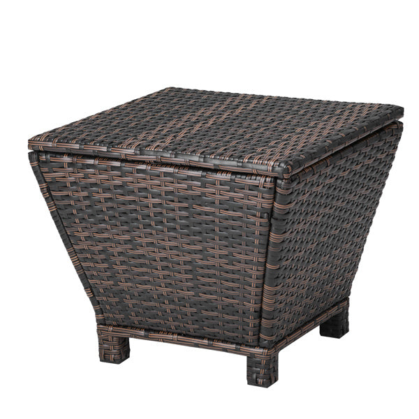 Outdoor PE Wicker Side Table with Storage, Small Patio Storage Bin Container for Hose Cushion Towel, Brown